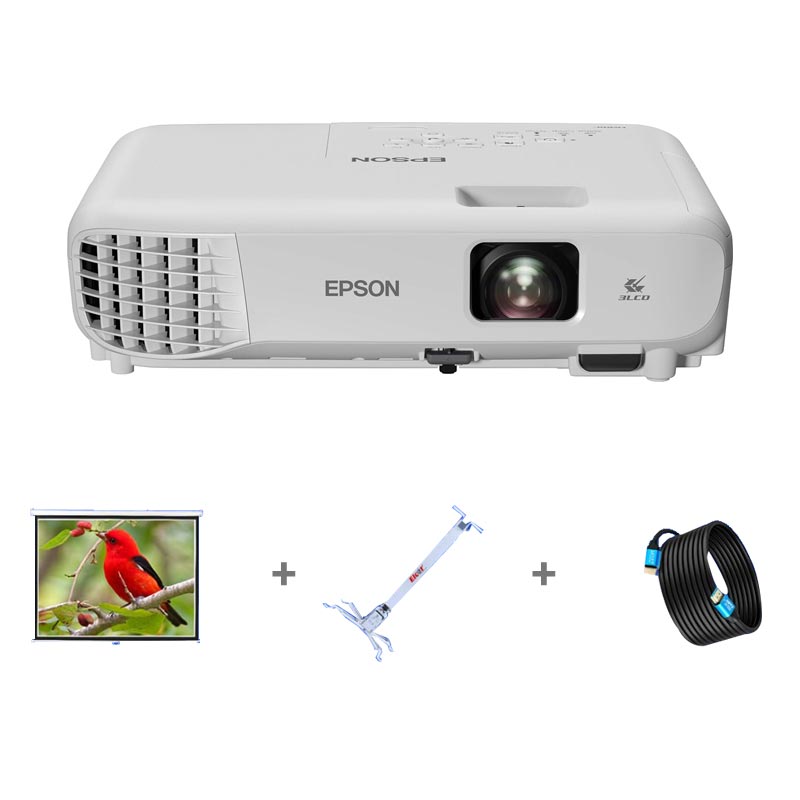 Picture of Epson EB-E01 XGA 3LCD Projector (White) + Projection Screen (100") + Projector Ceiling Mount Kit + 15M HDMI Cable 